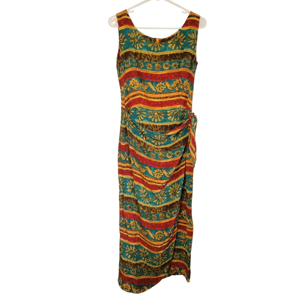 Vintage August Hale 100% Silk Printed Wrap Maxi Dress Size 12 Boho Resort - Picture 3 of 13